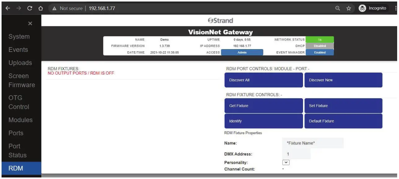 Strand 65710 Vision Net Gateway Module - RDM tab