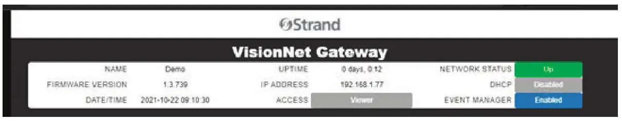 Strand 65710 Vision Net Gateway Module - webpage