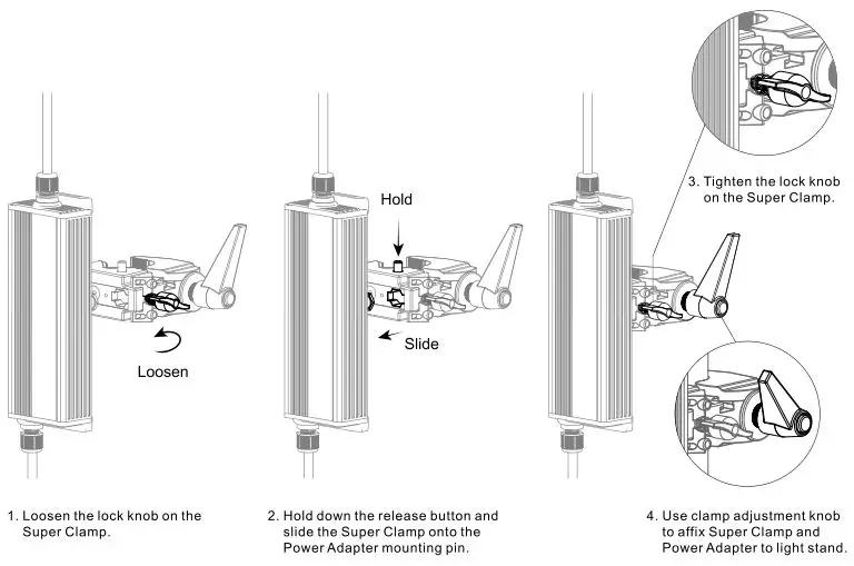Fiilex Matrix II Tunable White - Mounting Power Adapter to Super Clamp