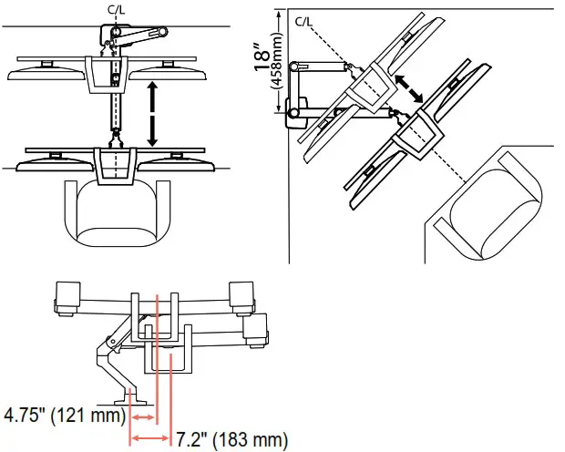 ergotron HX Desk Dual Monitor Arm With Top Mount Low Profi le C clamp - overview 2