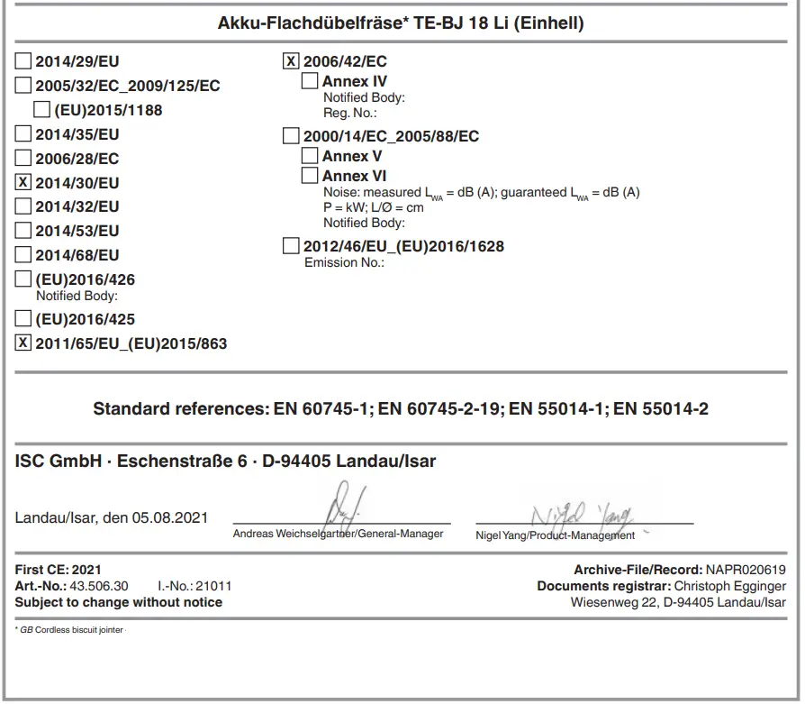 Einhell TE CI 18 Li Cordless Biscuit Jointer - fig 1