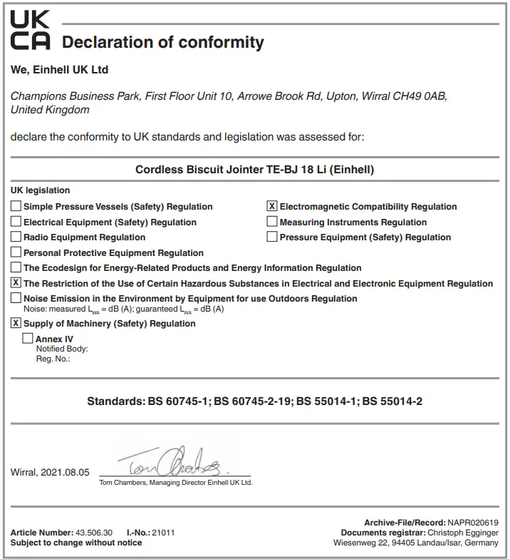 Einhell TE CI 18 Li Cordless Biscuit Jointer - fig