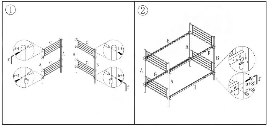 GODEER 035D White Twin over Twin Bunk Bed with Metal Frame and Ladder-2