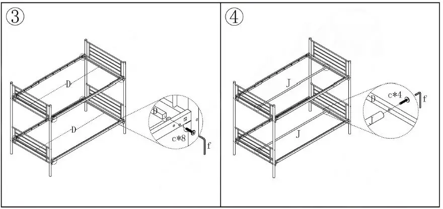 GODEER 035D White Twin over Twin Bunk Bed with Metal Frame and Ladder-3