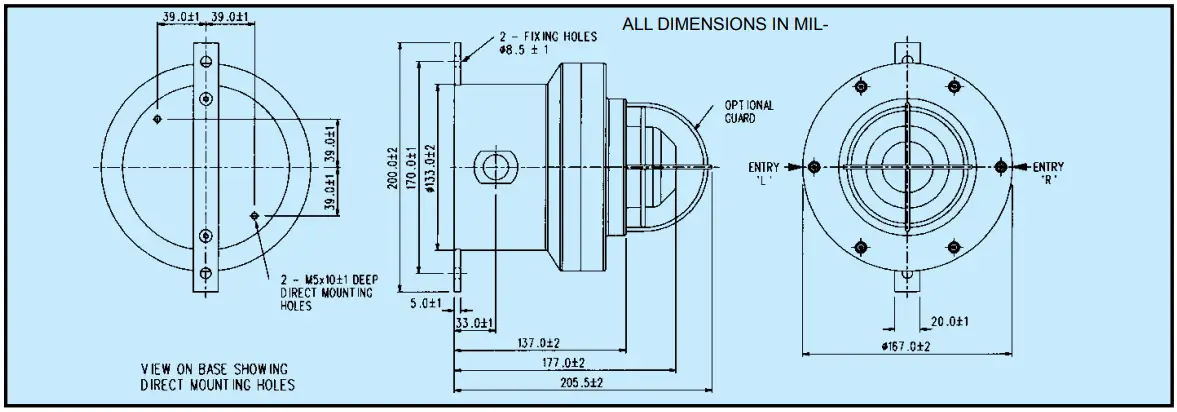 COOPER Notification XB11 Strobe 29 Candela Hazardous Location - ALL DIMENSIONS IN MIL