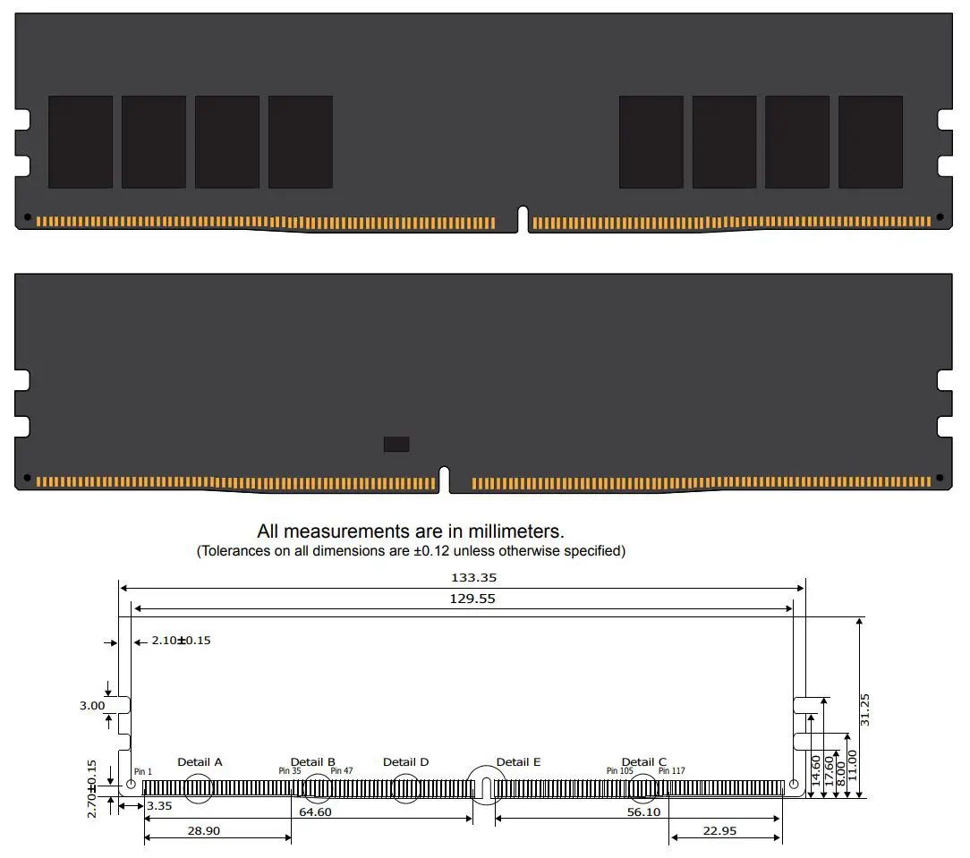 HYPERX HX424C15FB3 4 Desktop Ram Owner's Manual - MODULE DIMENSIONS