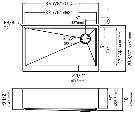 Kraus KHF410-33 33 Inch Stainless Steel Farmhouse - Dimensions3