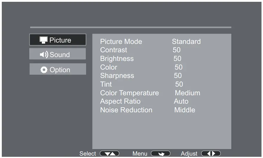 GPX PJ770B Mini Rechargeable Projector with Bluetooth - Picture Menu