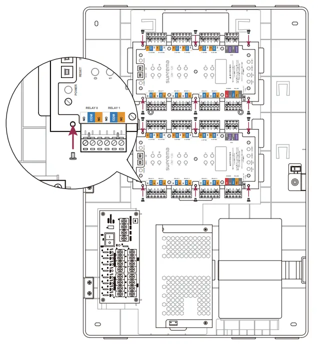 Suprema Enclosure for CoreStation Installation Guide - After positioning the Output Module in the enclosure