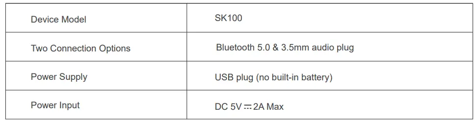 Shenzhen Hanker Technology SK100 Computer Soundbar User Manual - Specification