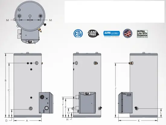 Westinghouse Stainless Steel Gas fired Commercial Water Heater - Specifications