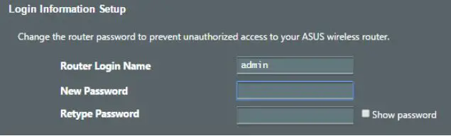 ASUS Wireless-AC2900 Dual band Gigabit Router User Guide - Login Information Setup