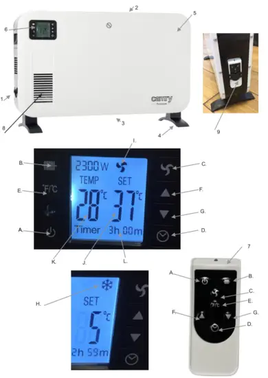camry CR 7724 Convection Heater LCD with Remote Control - Fig