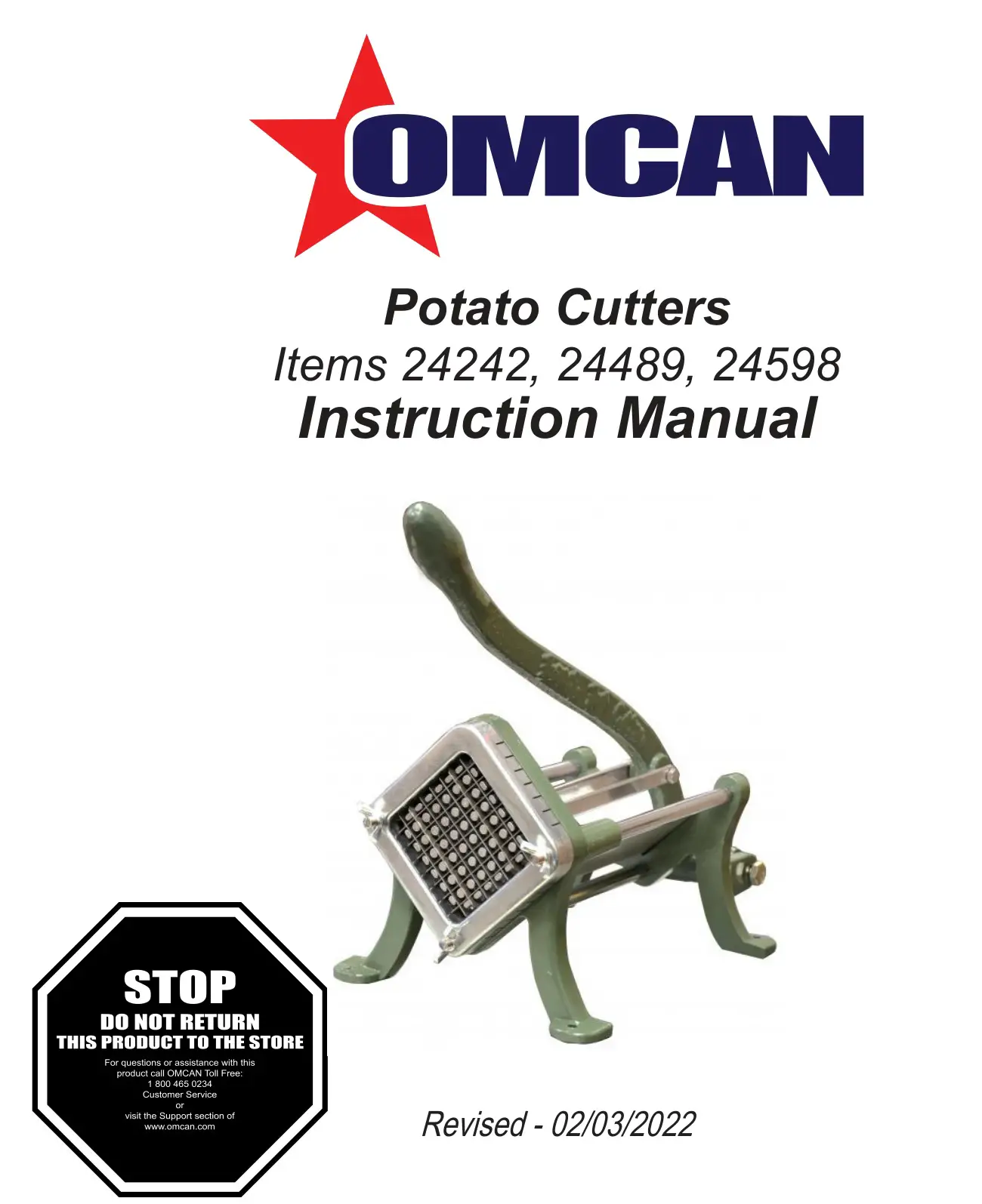 OMCAN 24242 Potato Cutters Instruction Manual
