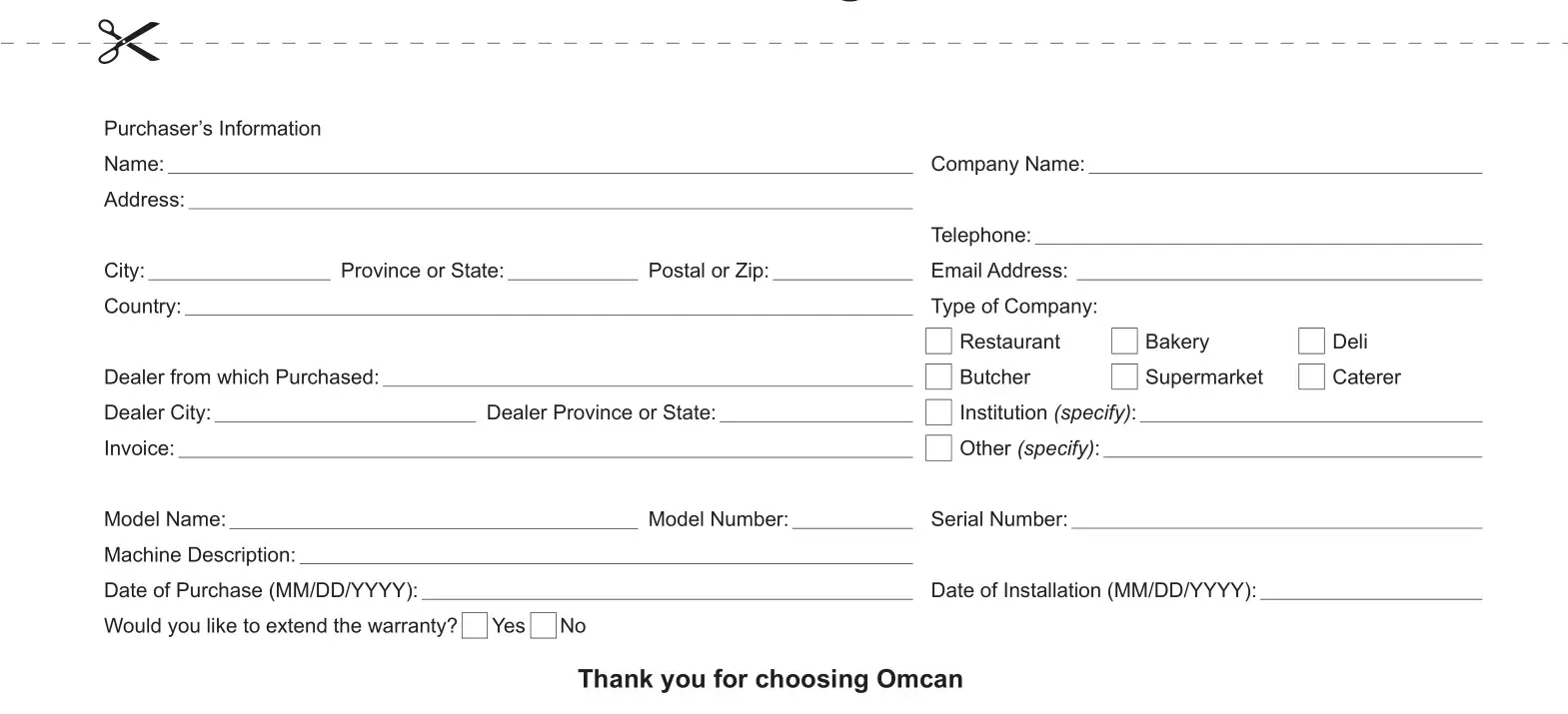 OMCAN 24242 Potato Cutters - Purchaser’s Information