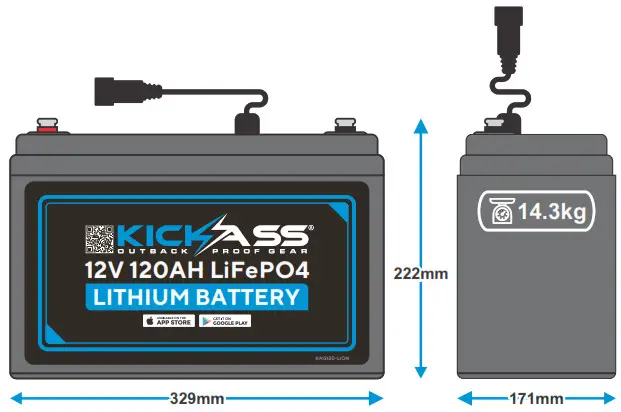 KICKASS KA12120 LIONRDU 12V 120AH LiFePO4 Lithium Battery - Solar System