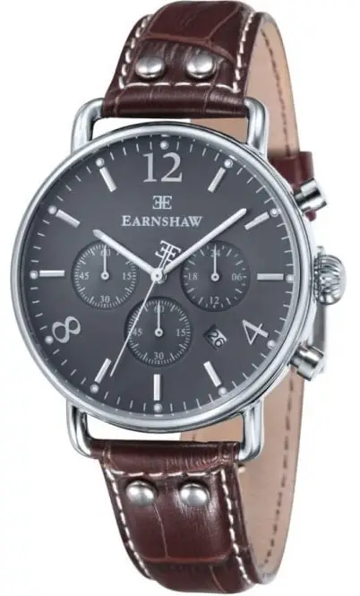 EARNSHAW ES-8001-04 Investigator Silver & Grey Brown Textured Leather Mens Chronograph Watch-fig1