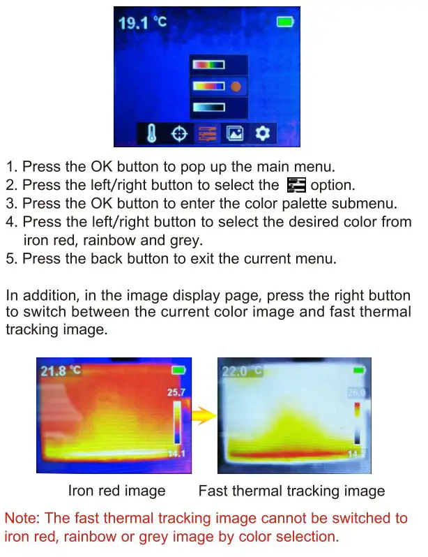 UNI-T UTi80P Compact Thermal Imager User Manual - Color Palette Selection