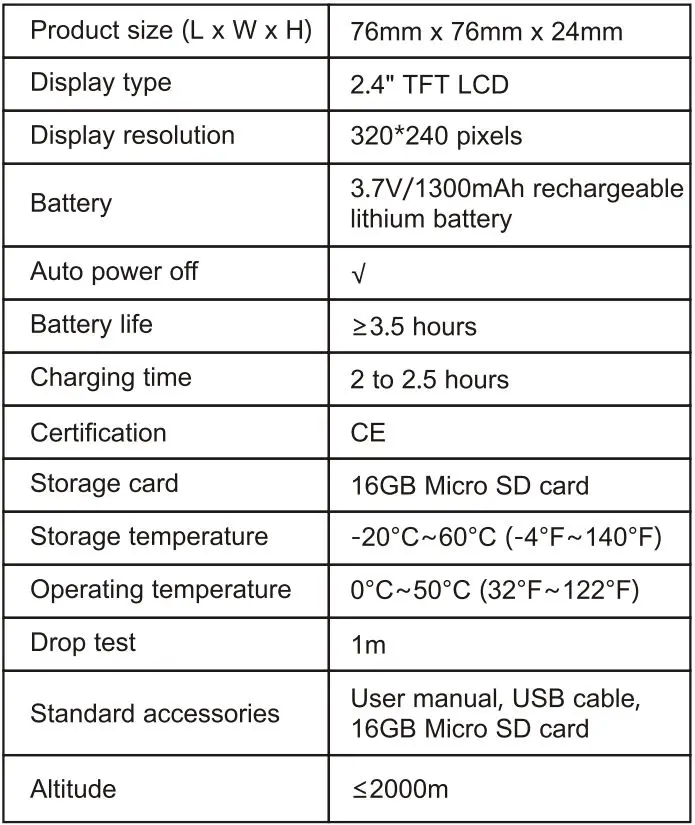 UNI-T UTi80P Compact Thermal Imager User Manual - General parameters