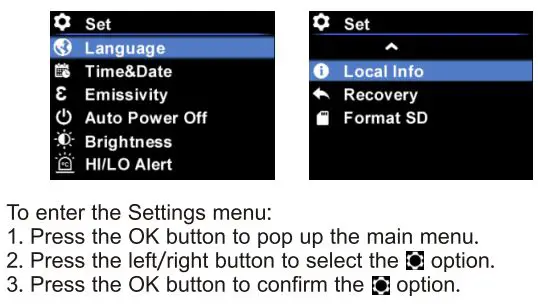 UNI-T UTi80P Compact Thermal Imager User Manual - Settings
