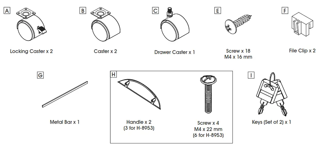 ULINE Downtown collection-mobile pedestal file - parts
