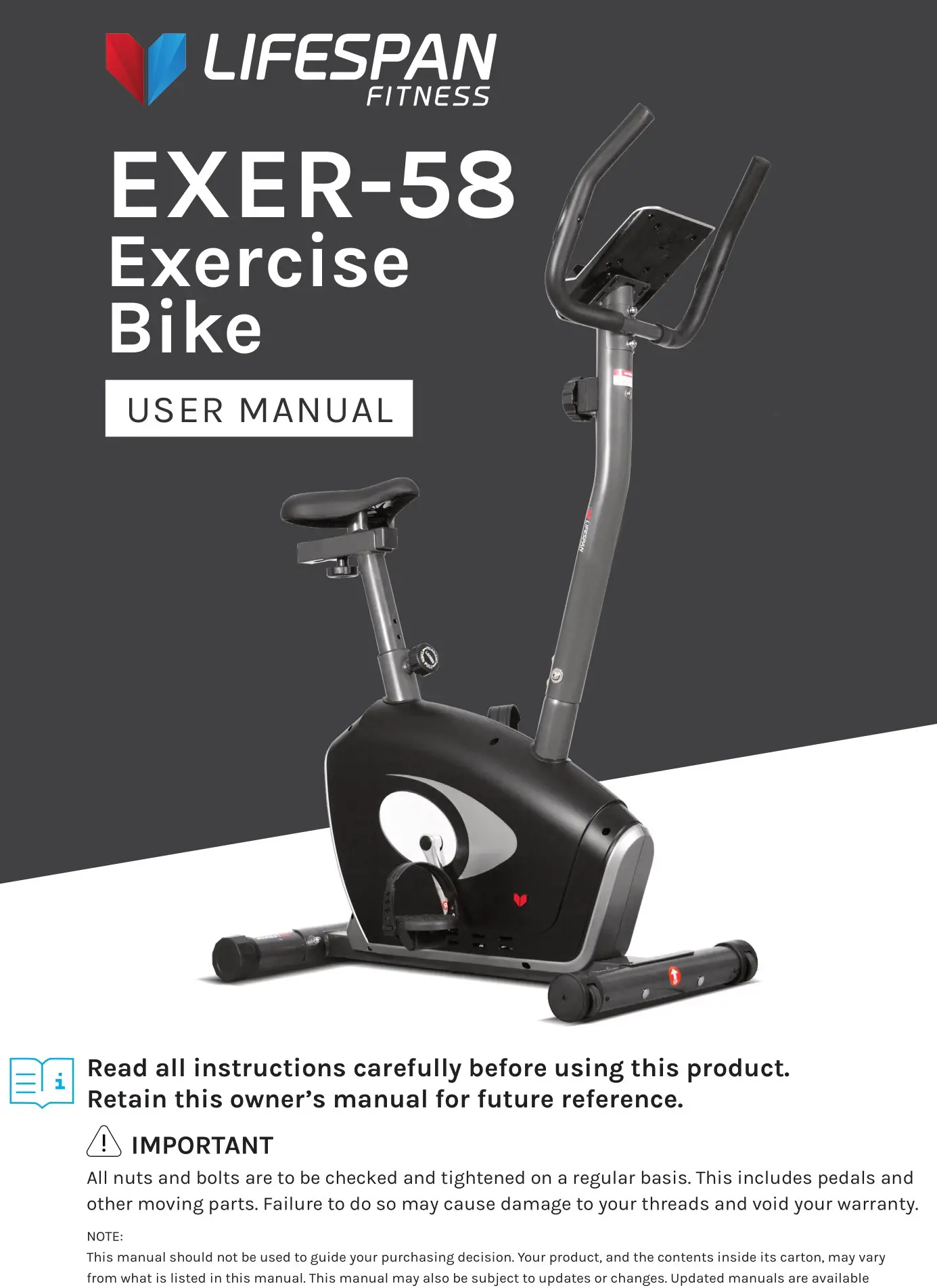 LIFESPAN EXER-58 Exercise Bike User Manual