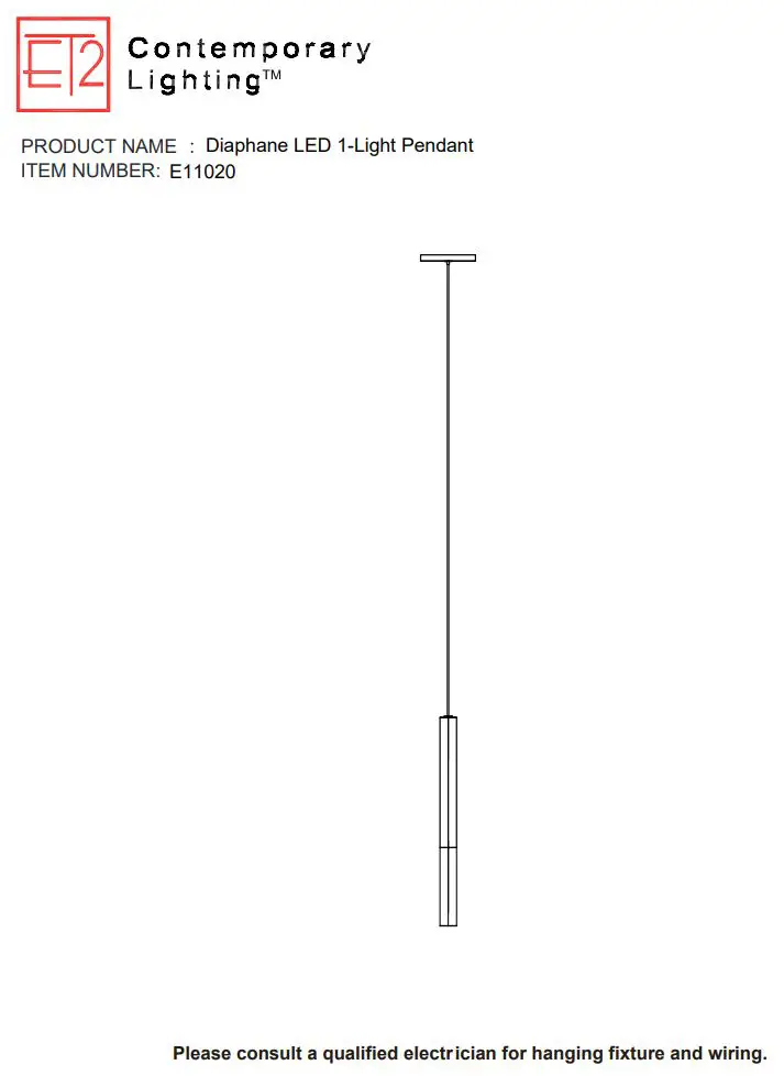 ET2 E11020 Diaphane LED 1 Light Pendant User Manual
