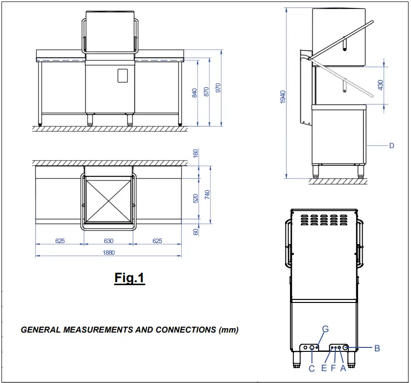 FAGOR AD-125 Hood Dishwasher Green and Clean - Fig 1