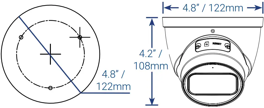 LOREX 4K Motorized Varifocal HD IP Dome Security Camera with Smart Motion Detection and Listen in Audio - Dimensions
