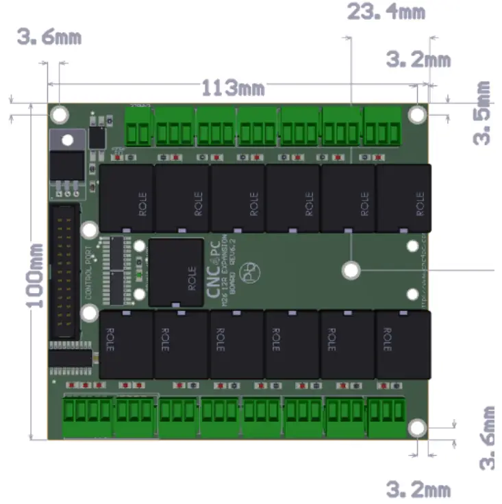 CNC4PC M26 12Relay Expansion Board - DIMENSIONS