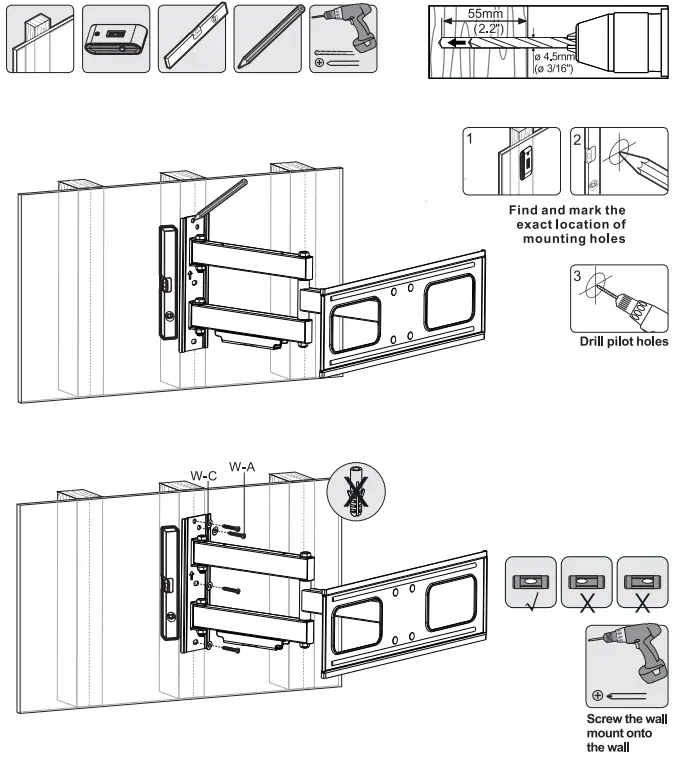 EZYmount SLT-360 Full Motion LED LCD TV Wall Mount - Timber Stud Walls