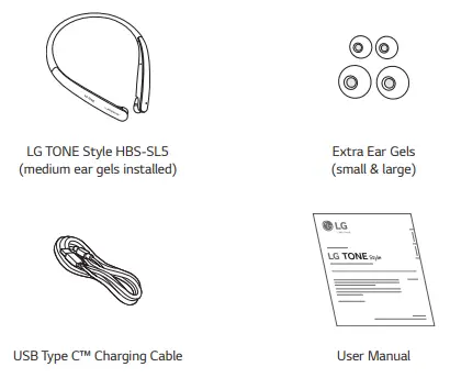 LG HBS-SL5 Tone Style Bluetooth Wireless Stereo Headset - Product Components