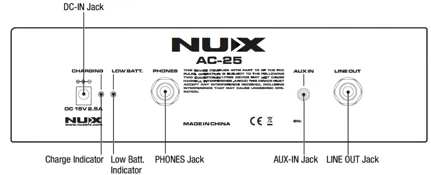 NUX AC 25 Portable Battery Operated Acoustic Amp-Rear Panel
