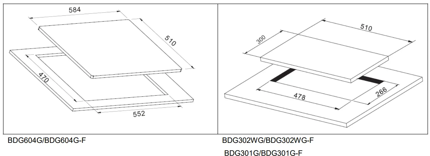 bellini BDG604G Glass Top Surface Built in Gas Cooktop - Cutting