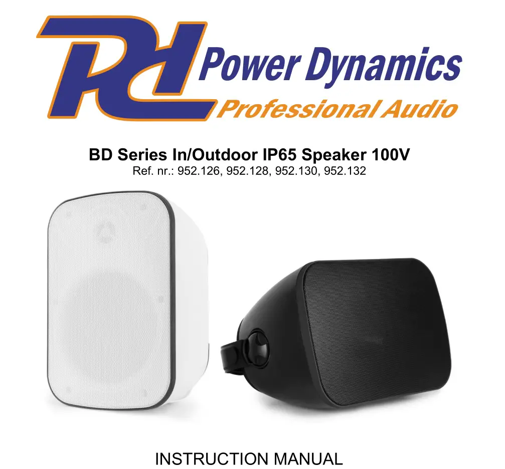 Power Dynamics 952.126 BD Series In Outdoor IP65 Speaker 100V Instruction Manual
