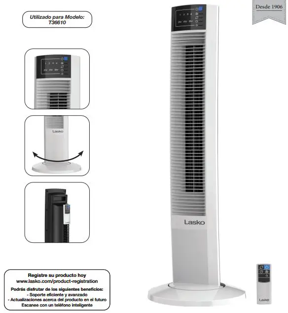 Lasko T36610 Tower Fan With Remote Control Instruction Manual