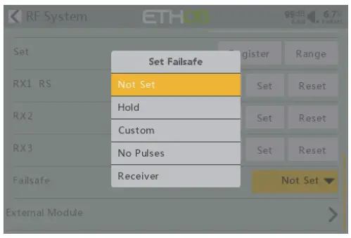 FrSky TANDEM X18 Dua Band Telemetry Radio - Set Failsafe mode