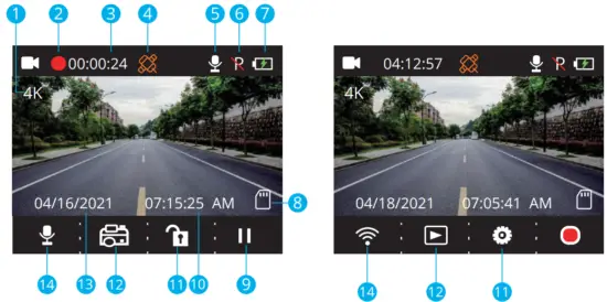 KINGSLIM D5 4K Dash Cam with Built in WiFi GPS - Icon Introduction