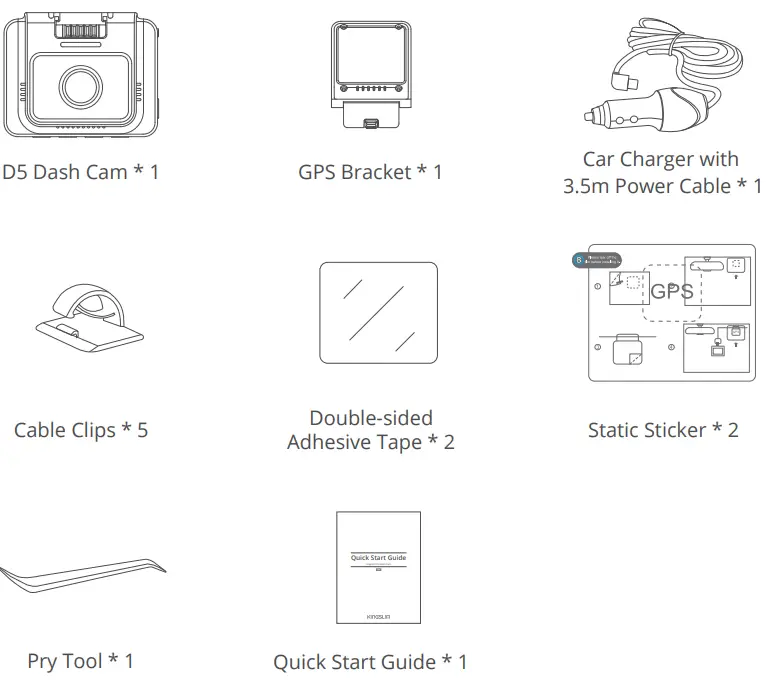 KINGSLIM D5 4K Dash Cam with Built in WiFi GPS - What's in the Box