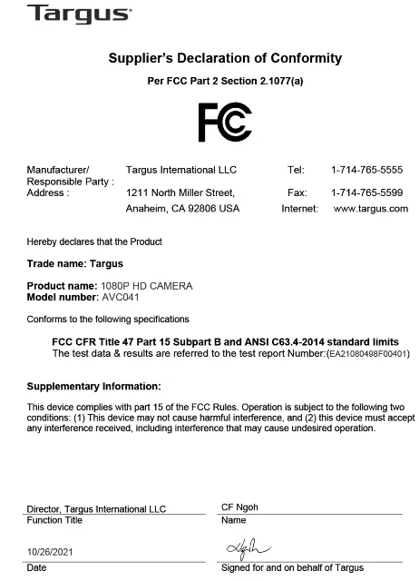 Targus AVC041 WEBCAM PRO 1080P HD Camera - fig5