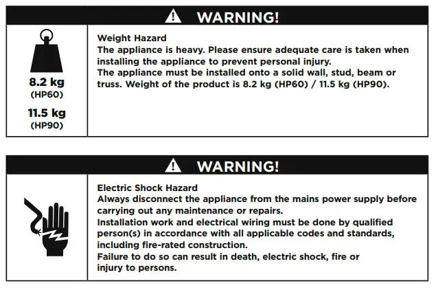 FISHER PAYKEL HP60IDCHX3 60cm Integrated Insert Rangehood - SAFETY AND WARNINGS