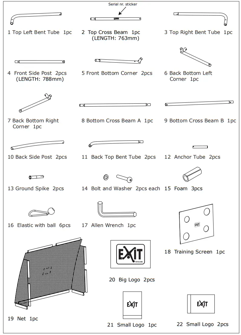 EXIT TOYS steel soccer goal 220x170cm - Components