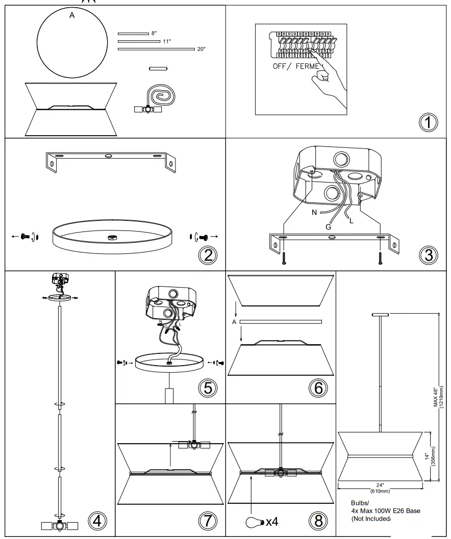 Dainolite CTN-244C Caterine 4-Light White Transitional Bowl Pendant Light