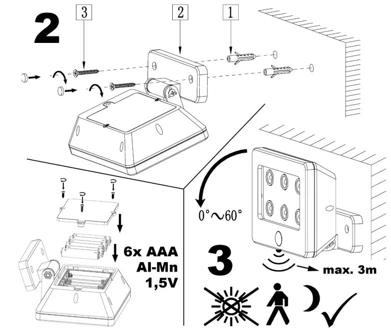BRILONER Outdoor Lamp Motion Detector Rotatable Battery IP54 White 6500K - fig 1