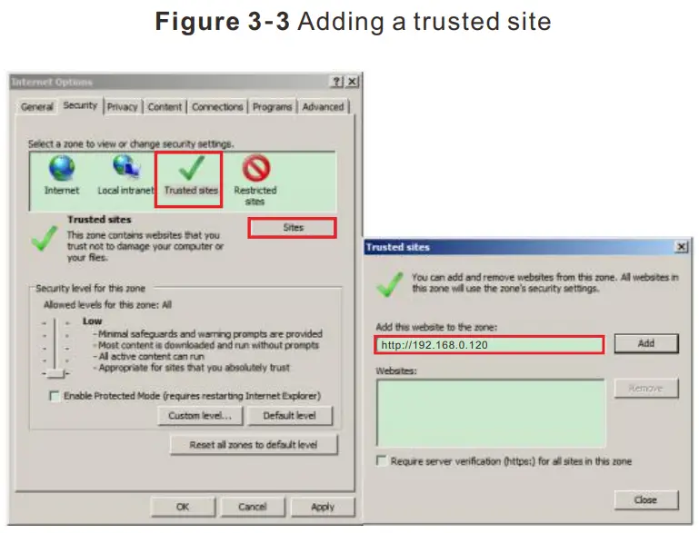 SUNELL Easy Series Network Camera - Adding a trusted site