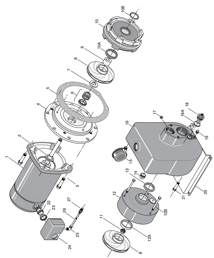 PENTAIR HMS-1FL Series Horizontal Multi Stage Jet Pumps - EXPLODED VIEW