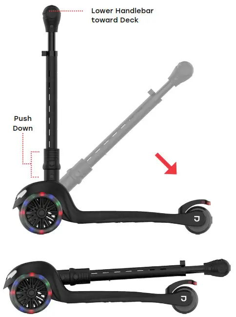 JETSON JJUP3W BLK Jupiter Mini 3 Wheel Light Up Kick Scooter - Folding Unfolding the Scooter