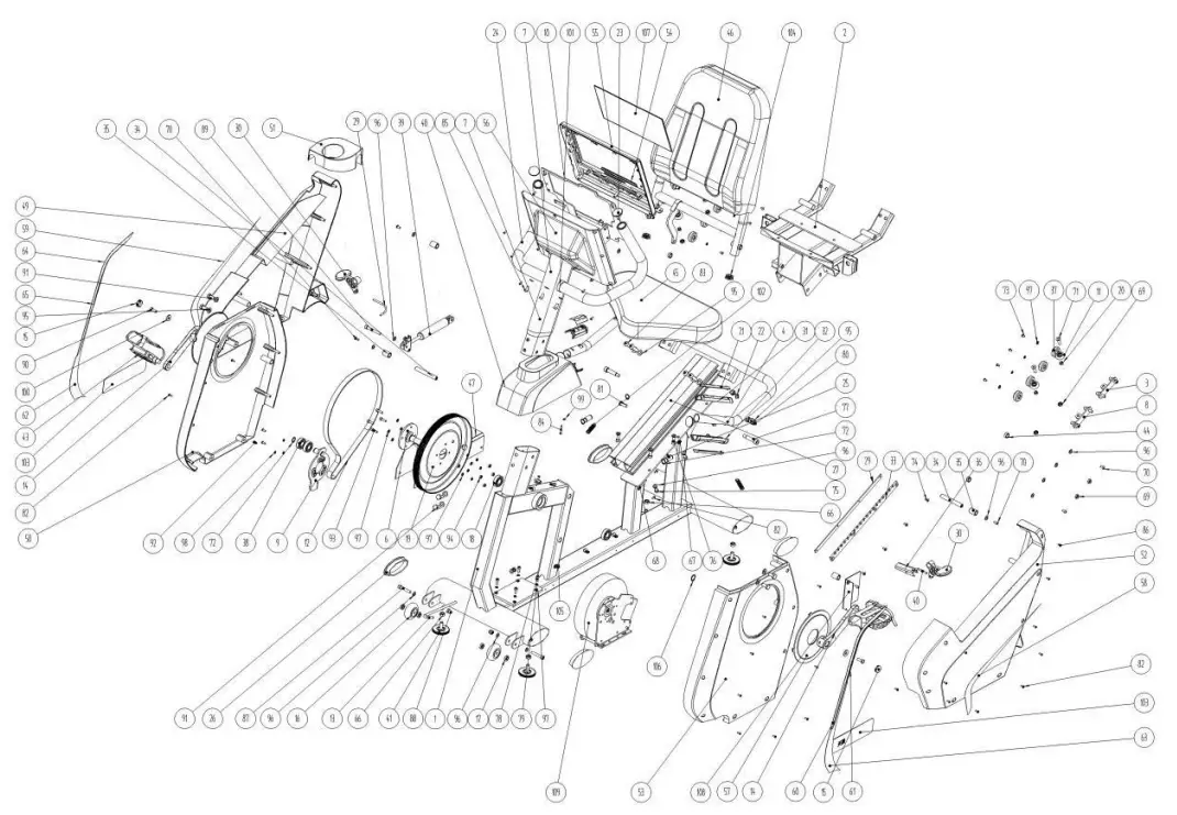 FRENCH FITNESS FF RB200 Commercial Recumbent Bike - parts list