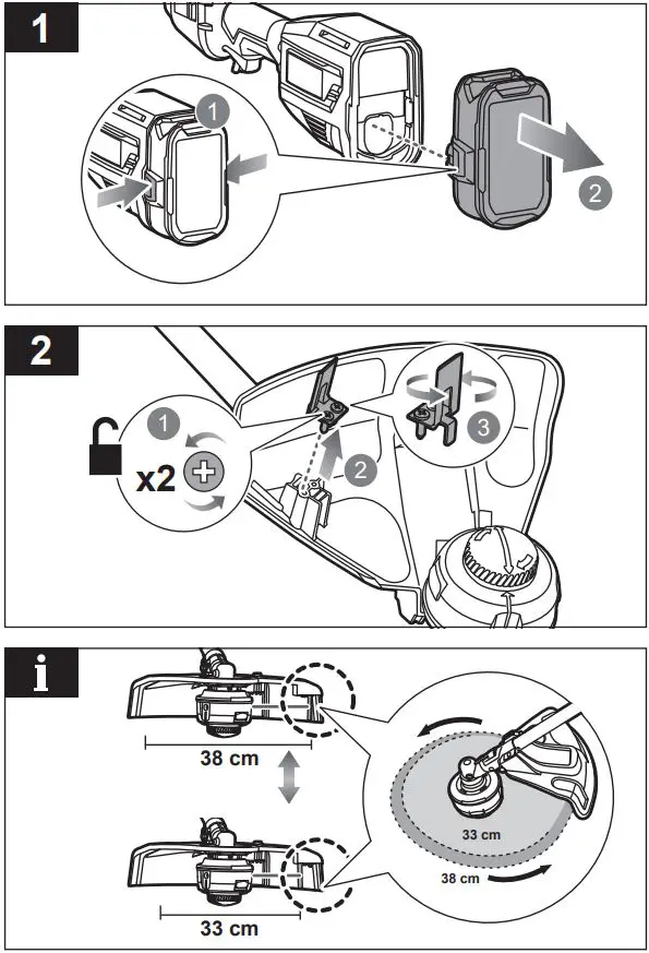 RYOBI R18LTR38 Brushless Line Trimmer Kit Instruction Manual - ADJUSTING THE CUTTING LINE