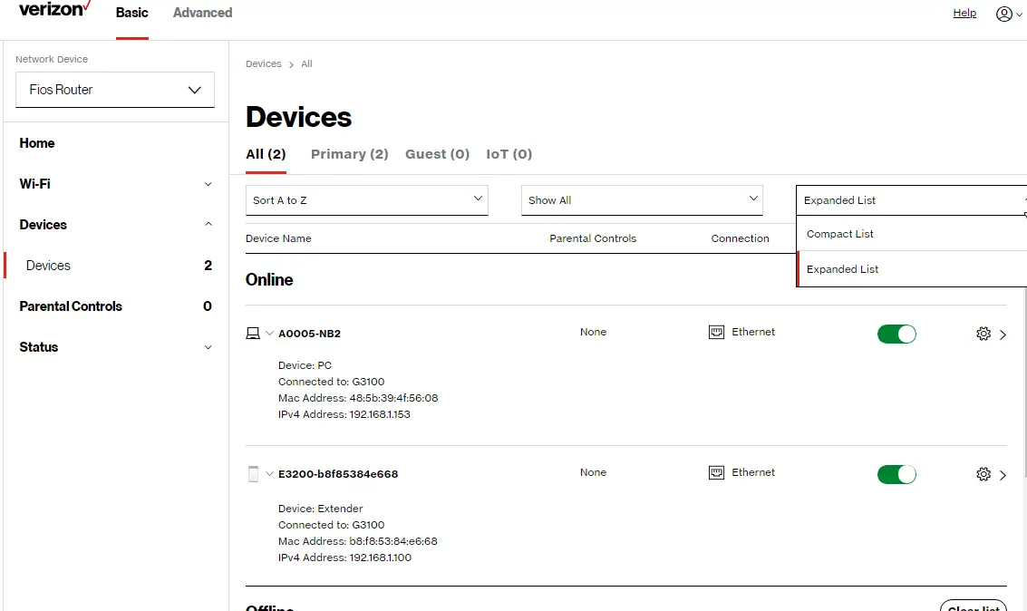 Devices: All - Expanded List